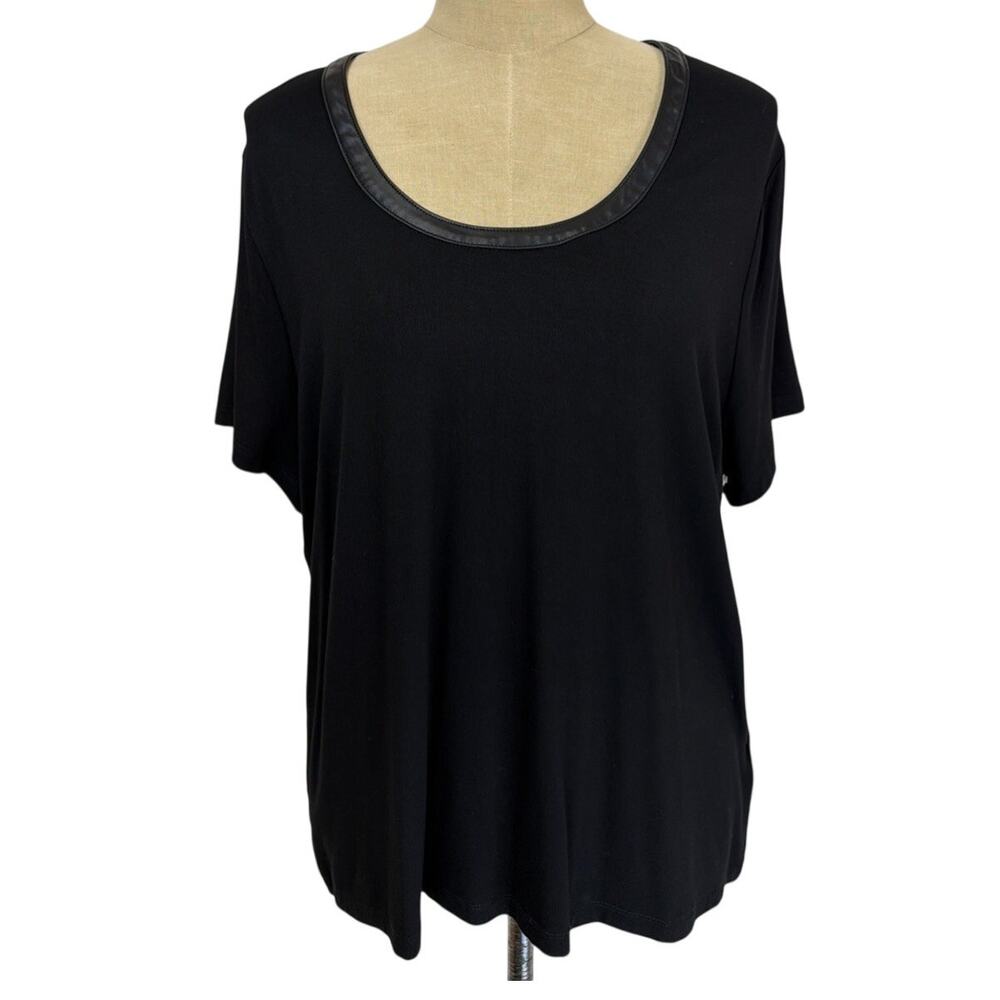 NWT Another Love Black Faux Leather Trim Short Sleeve Top XS